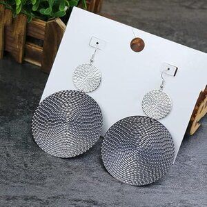 Large Geometric Double Round Disc Dangle Drop Earrings
